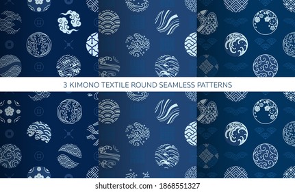 Set of Japanese seamless pattern and wallpaper vector. Water wave,wind,cloud,porcelain,textiles,sakura,geometric vintage style.