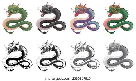 A set of Japanese style dragon illustration materials