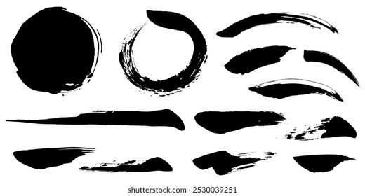 Set of Japanese style materials with brush strokes, strokes