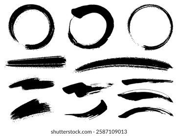 Set of Japanese style materials with brush strokes, Hand-Painted Circular Stroke Frame, Rough Texture