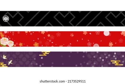 Set of Japanese style web banners, gauze pattern, botanical, crane and ekasumi