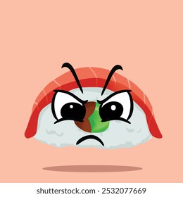 set of japanese sushi mascot character illustration. cute, playful, tasty, and delicious concept. traditional asian food, japan culinary, plating , seafood and education themes