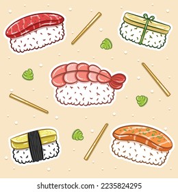 set de arroz sushi japonés lindo dibujo