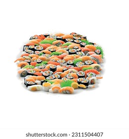 Set japanese sushi roll cold shrimp and tempura on white background vector 3d realistic graphic for restaurant - Shutterstock ID 2311504407