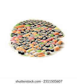 Set japanese sushi roll with seafood isolated on white background vector 3d realistic graphic for restaurant - Shutterstock ID 2311503607