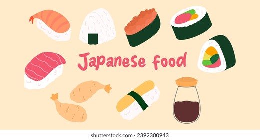 set of Japanese sushi vector illustration