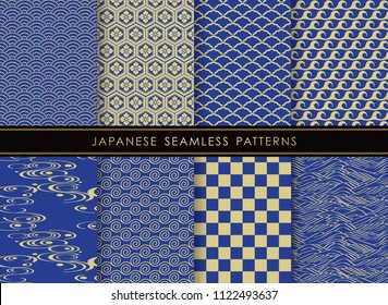 Set of Japanese traditional, seamless patterns, vector illustration. All these patterns are both horizontally and vertically repeatable.