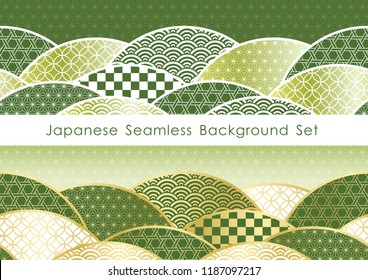 Set of Japanese traditional, seamless patterns. Vector illustration. Horizontally repeatable.