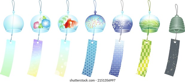 Set of the Japanese traditional wind bells, isolated on white background