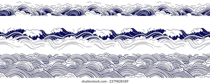 set of japanese wave element. asian border isolated on a white background. eps 10