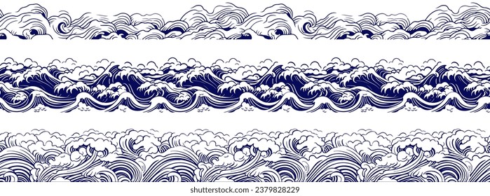 set of japanese wave element. asian border isolated on a white background. eps 10