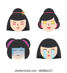 set japanese women faces with expression