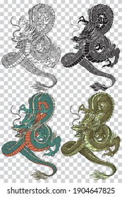 set of Japanese-style dragon vector illustrations