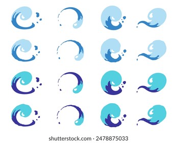 A set of Japanese-style wave illustration materials inspired by liquid animation
