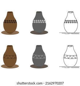 set of jars. brown jar. grey jar. white jar. outline.