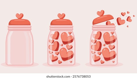 set of jars filled with hearts