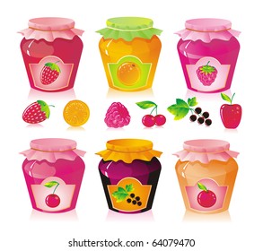 Set from jars with fruit and berry jam