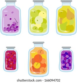 Set of jars with fruits