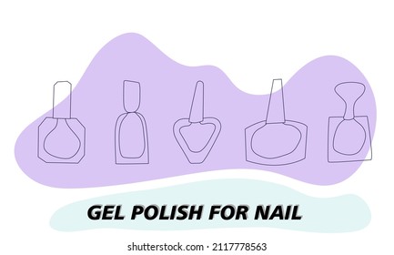 A set of jars for gel polish in lines. The silhouette of a nail polish jar. Objects and materials for a beauty and fashion salon. Vector illustration.