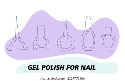 A set of jars for gel polish in lines. The silhouette of a nail polish jar. Objects and materials for a beauty and fashion salon. Vector illustration.