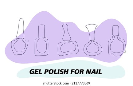 A set of jars for gel polish in lines. The silhouette of a nail polish jar. Objects and materials for a beauty and fashion salon. Vector illustration.