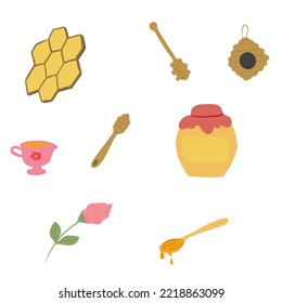 Set of jars honey hive honeycomb clover