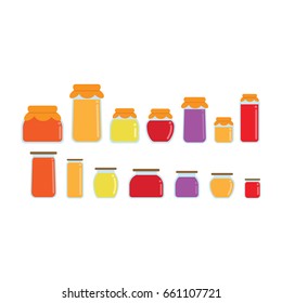 Set of Jars of jam. Colorful flat design vector illustration.