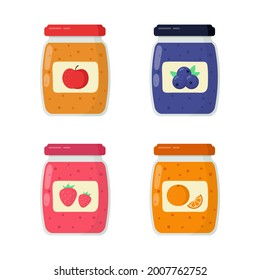 Set of jars of jam isolated on white background. Vector illustration