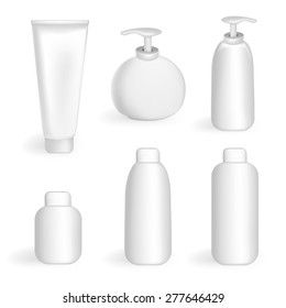 Set of jars, tubes and bottles in the bulk-style to the design of packaging. Vector illustration