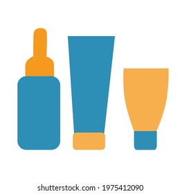 A set of jars and tubes for the skin of hands, face and body. Cosmetic and SPA skin care products. Natural organic cosmetic product. Banner with beauty products.  Flat vector illustration.