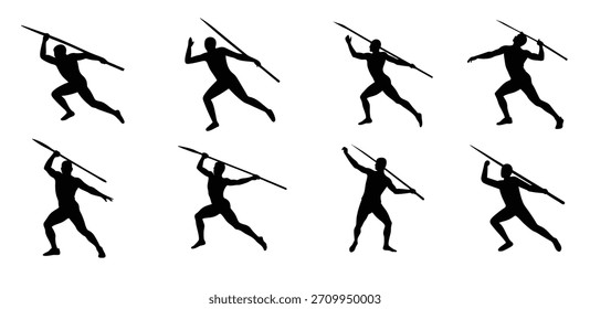 Set of javelin throw silhouette vector illustration