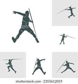 Set of Javelin Thrower vector illustration design. Javelin Thrower logo design Template.