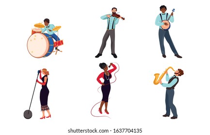 Set of jazz band musicians and singers vector illustration