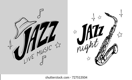 Set of Jazz emblem with a saxophone. Isolated vector illustration. Design element for the create of the label, brochures, posters 