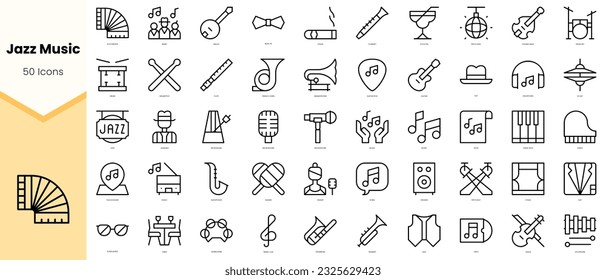 Set of jazz music Icons. Simple line art style icons pack. Vector illustration