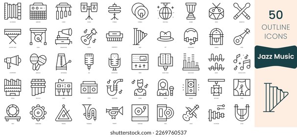 Set of jazz music icons. Thin linear style icons Pack. Vector Illustration