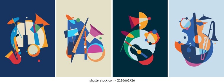 Set of jazz posters. Placard designs in abstract style. - Shutterstock ID 2116661726