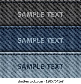 Set of jeans horizontal stripes with stitches and text samples.