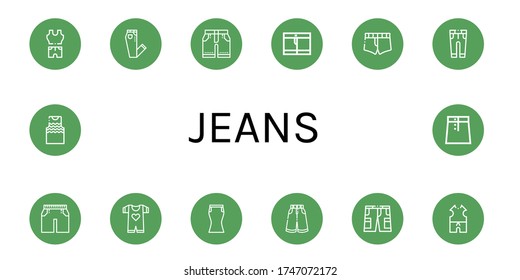 Set of jeans icons. Such as Clothes, Jeans, Shorts, Short, Trousers, Baby clothes, Skirt, Tanktop , jeans icons