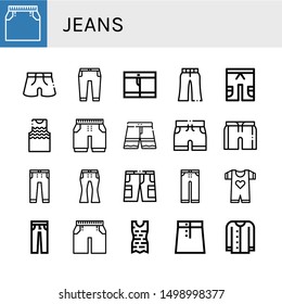 Set of jeans icons such as Skirt, Shorts, Trousers, Short, Tanktop, Jeans, Baby clothes, Clothes, Cardigan , jeans