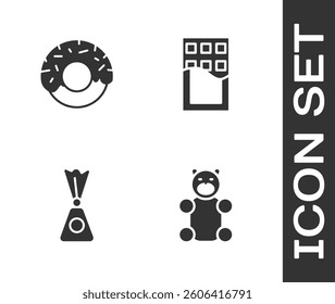 Set Jelly bear candy, Donut, Candy and Chocolate bar icon. Vector
