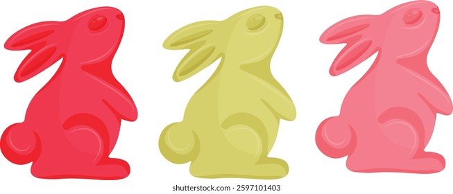 set with jelly bunnies in various colors that stand on their hind legs, for various Easter decorations and designs