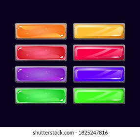 Set Of Jelly And Crystal Gui Button In Various Colors For Gui Asset Elements. Vector Illustration