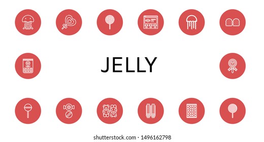 Set of jelly icons such as Jellyfish, Lollipop, Candy, Gummy, Gummy bear, Liquorice, Jelly beans , jelly