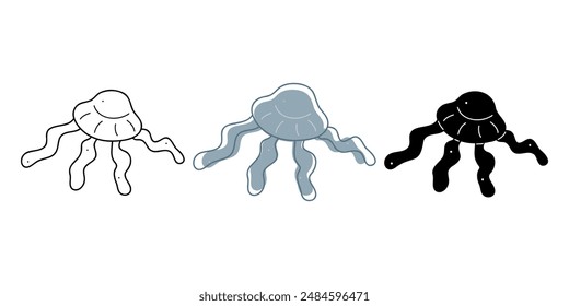 Set with jellyfish in different colors. Doodle clip art for your projects.