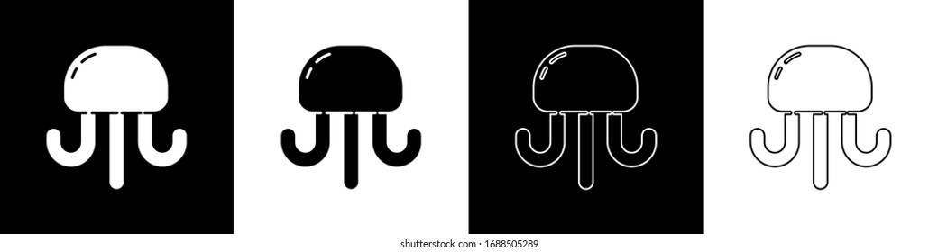Set Jellyfish icon isolated on black and white background.  Vector Illustration
