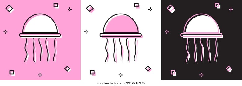 Set Jellyfish icon isolated on pink and white, black background.  Vector