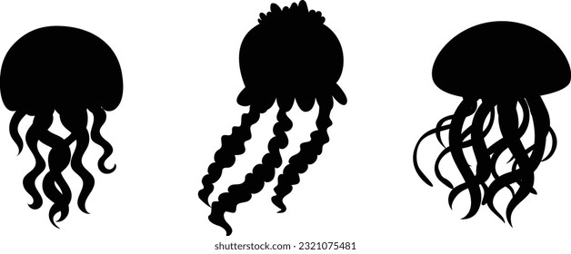 Set of Jellyfish Icons in silhouette style, vector
