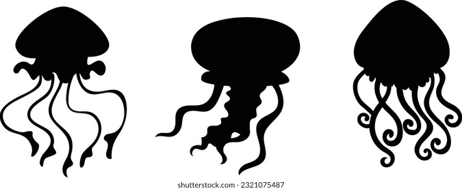 Set of Jellyfish Icons in silhouette style, vector
