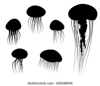 Set of Jellyfish Icons in silhouette style, vector